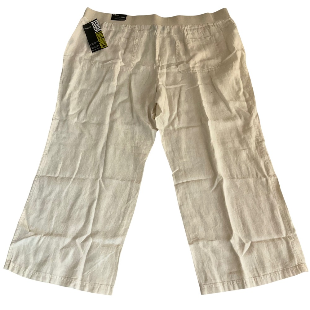 Style & Co Pants Womens 3X WP Beige Linen Comfort Waist Relaxed Wide Leg NWT